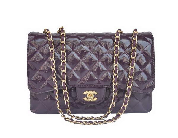Best New Cheap Chanel A28600 Purple Patent Leather Classic Flap Bag Gold Replica